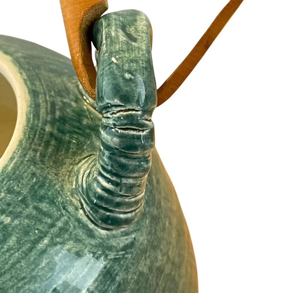 VTG Valencia Maui Raku Studio Pottery Teapot Shell Coral Lid Bamboo Handle Ocean